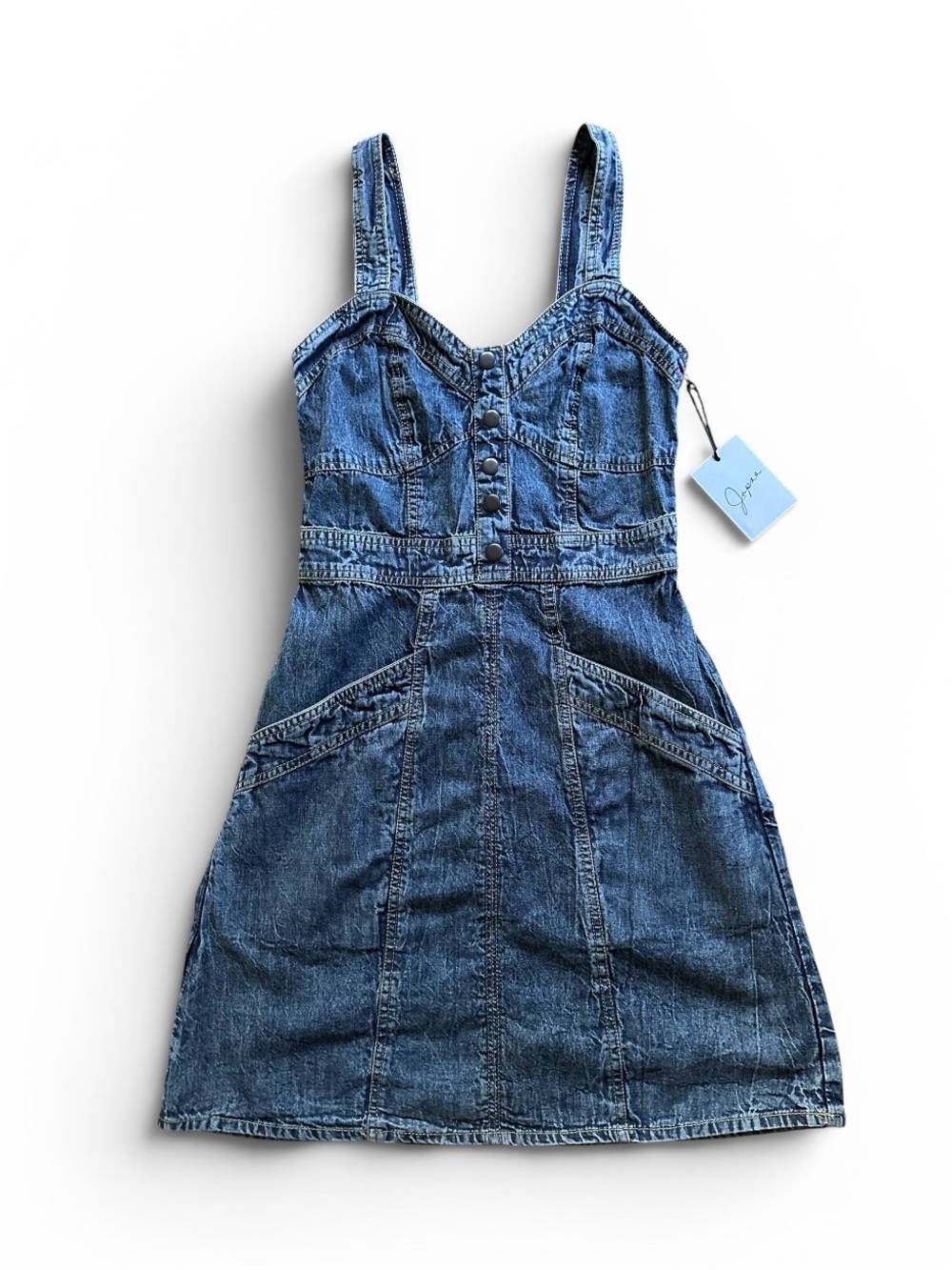 NWT Japna 100% Cotton Denim Mini Dress Size Small Blue Jean Button Front